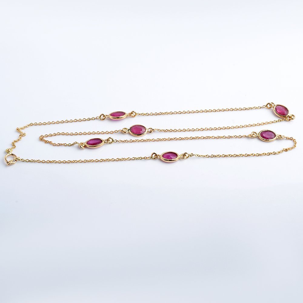 14k Yellow Gold Ruby Chain Necklace Jewelry