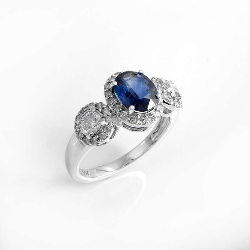 14K White Gold Sapphire & Diamond Ring