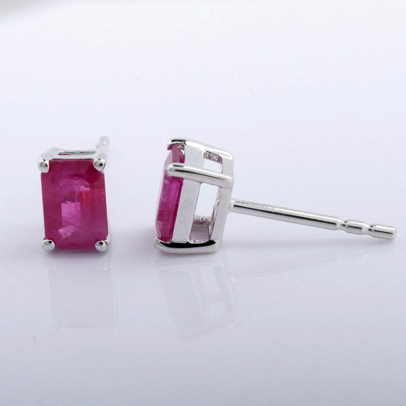 14K White Gold Ruby Stud Earring