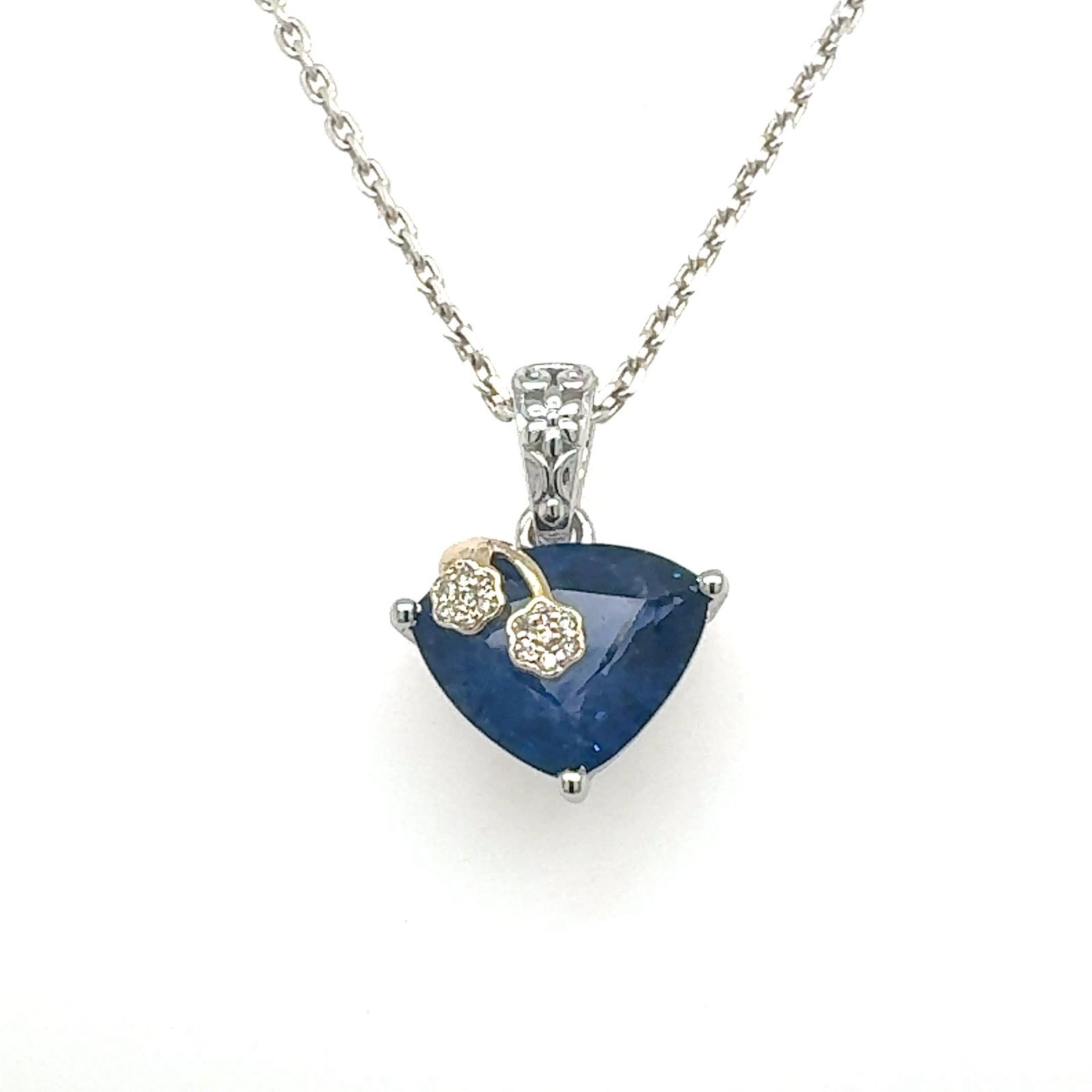 14K White Gold Cyclone Sapphire & Diamond Pendant