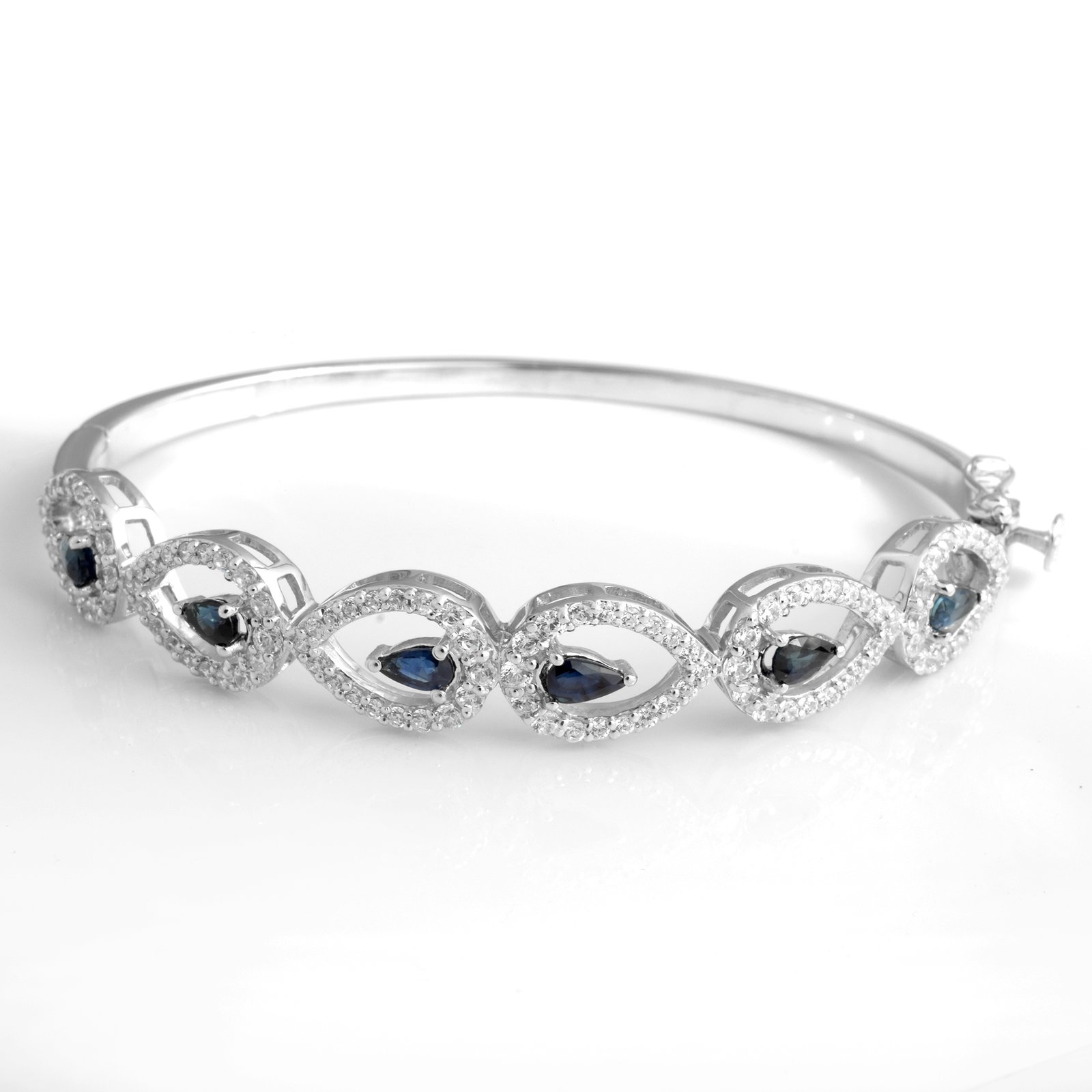 925 Sterling Silver Blue Sapphire CZ Bangle For Women