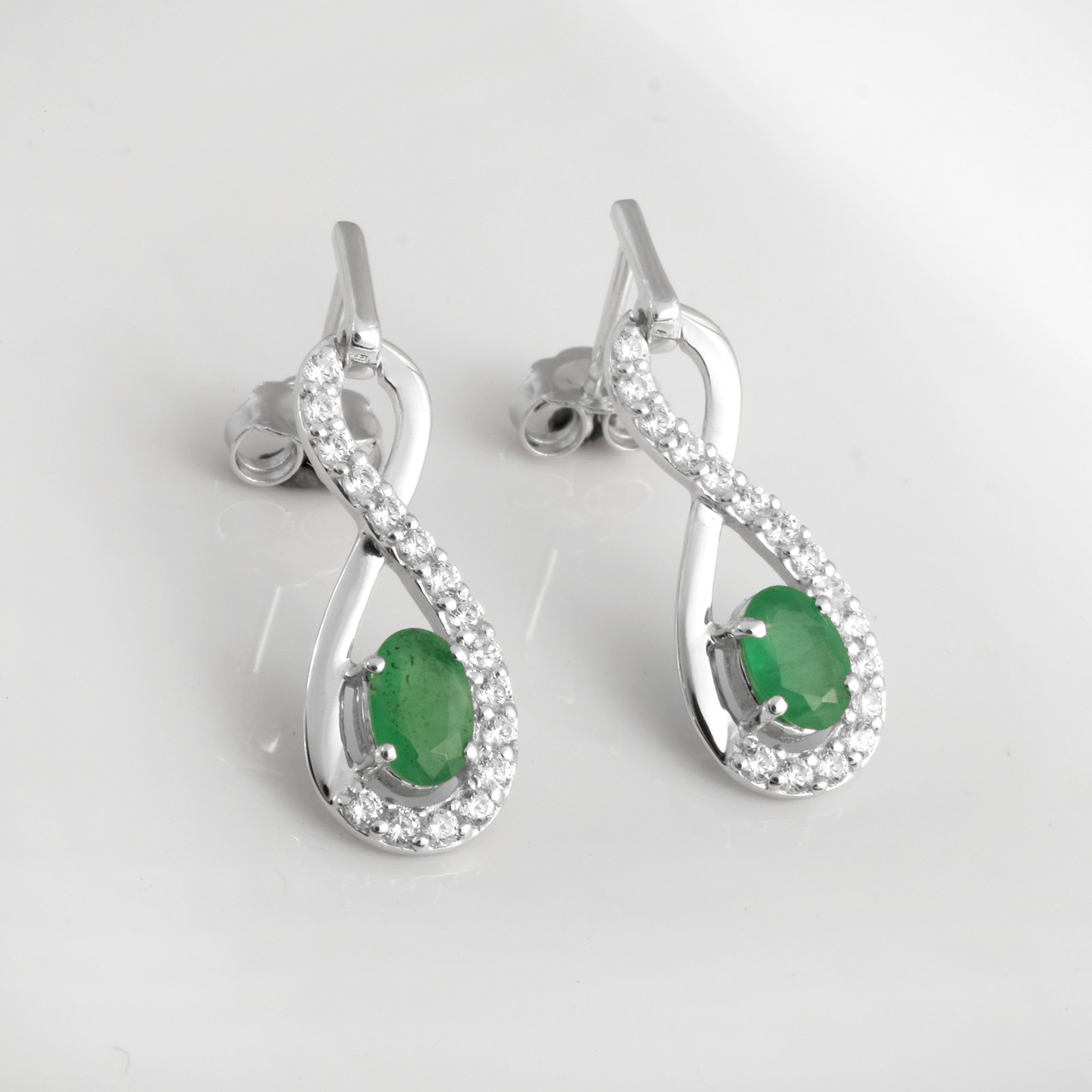 925 Sterling Silver Infinity Emerald Earrings