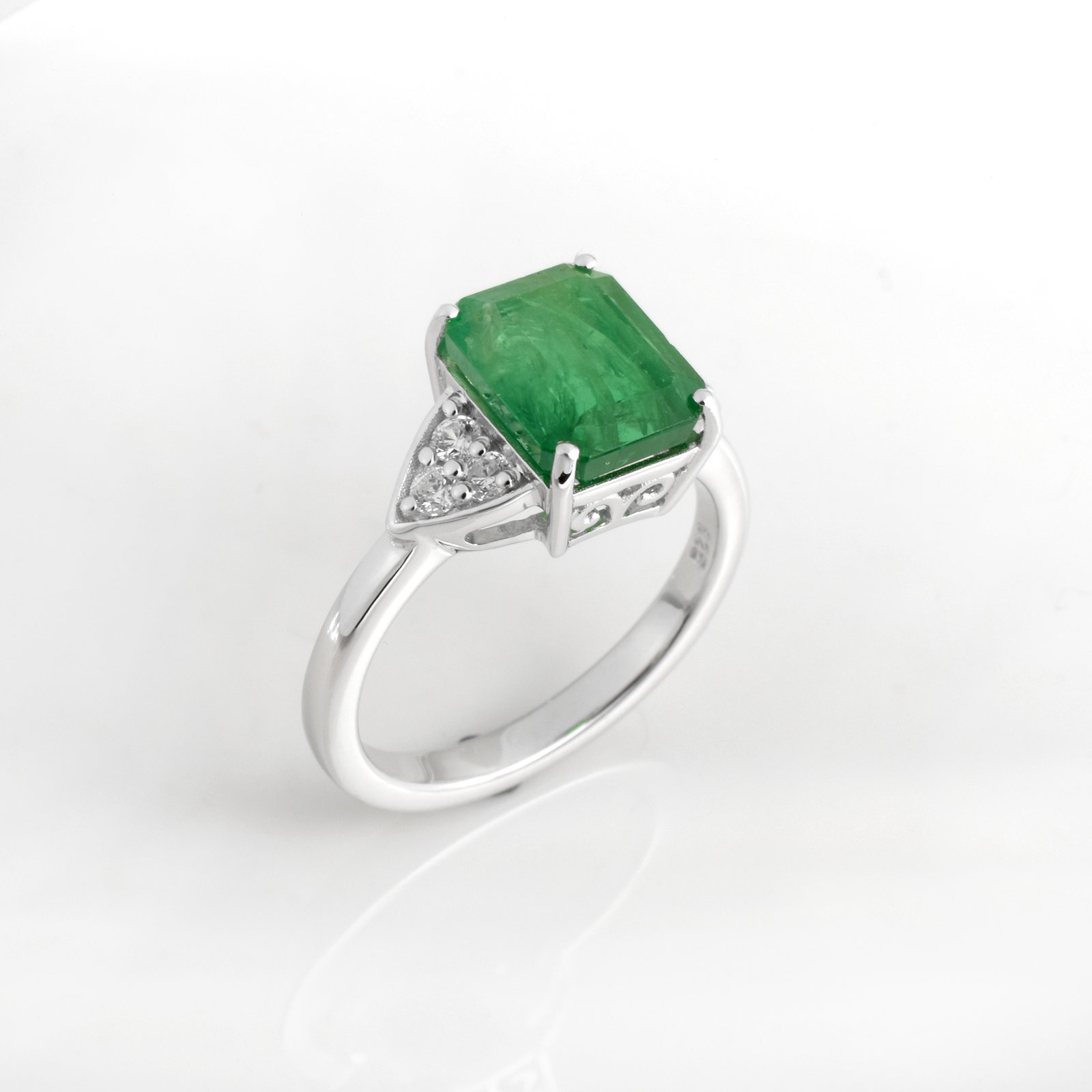925 Sterling Silver Emerald Women Ring