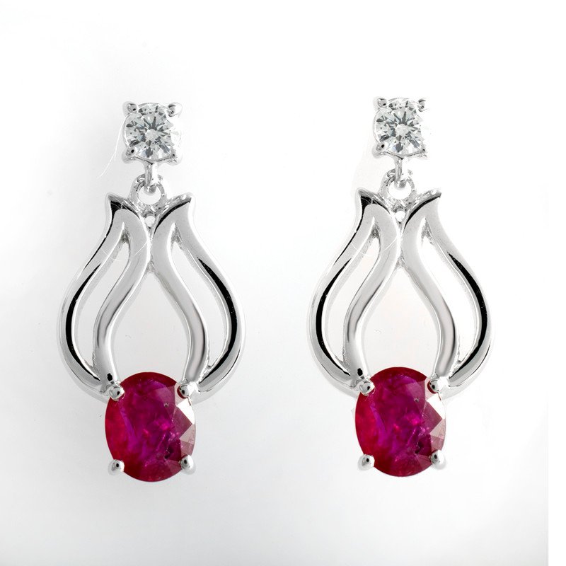 Flame-Inspired Natural Ruby Drop Earrings with CZ Stud Tops in Sterling Silver ? Modern Statement Design