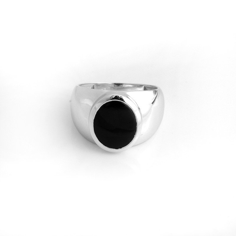 Men's Oval Black Onyx Ring in Sterling Silver Ring