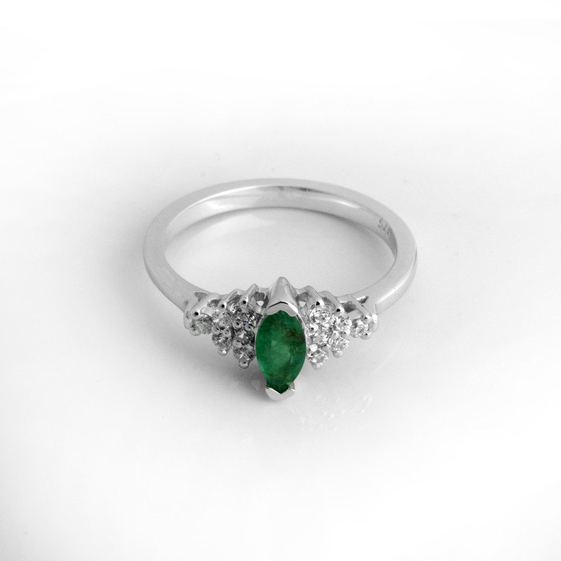 Marquise Emerald with Sparkling Accents in Sterling Silver