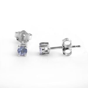 925 Sterling Silver Tanzanite Stud Earrings – Natural Round Cut Gemstones