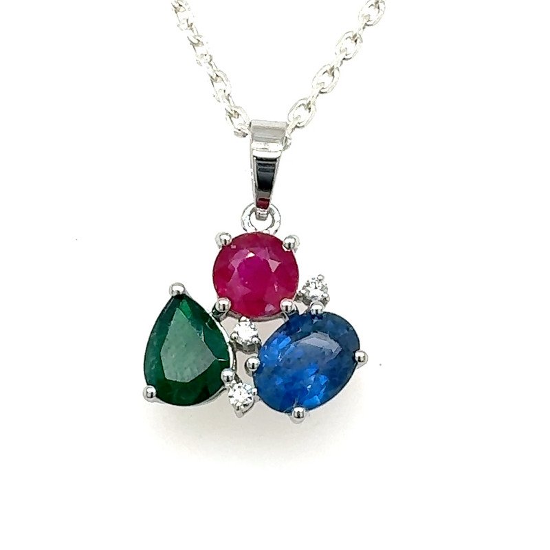 14k Gold Ruby Emerald Sapphire Pendant